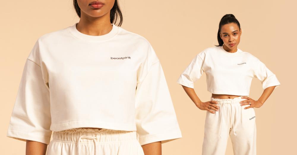 Women's Cropped Serenity Ivory T-Shirt - BeastPink