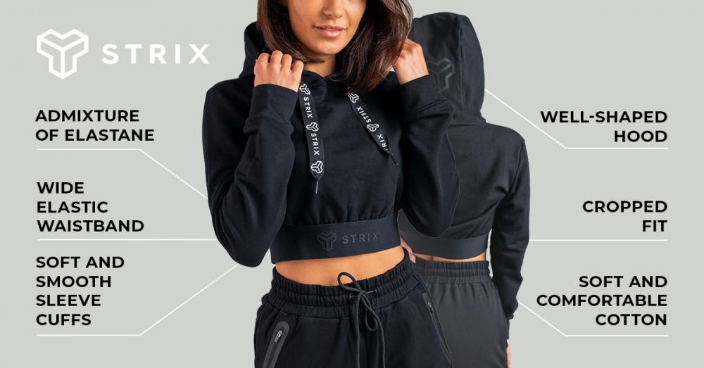Women's Essential Cropped Hoodie Black - STRIX
