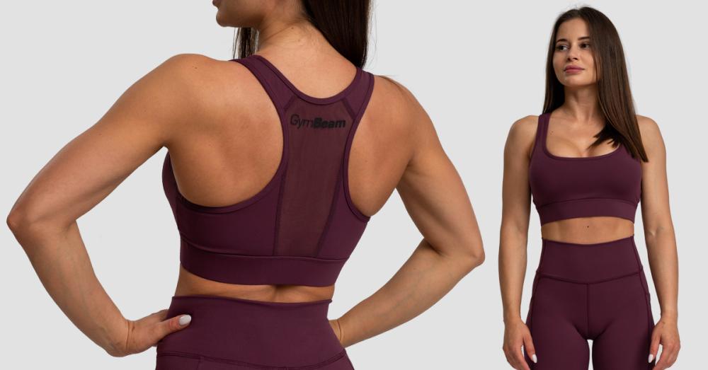 Mesh Panel Sport Bra Eggplant - GymBeam