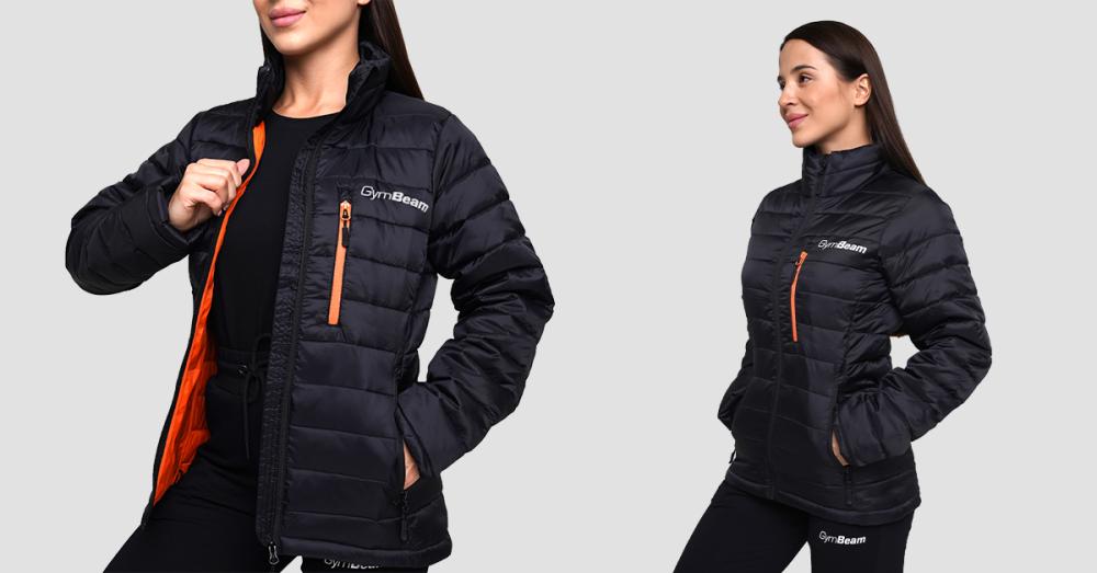 Women's Puffer Jacket Black/Orange - GymBeam