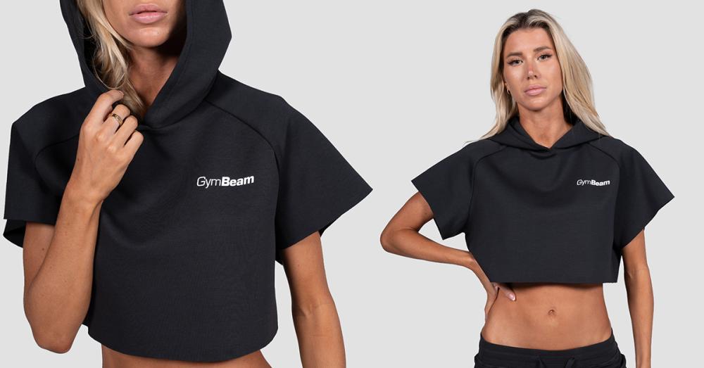 Women's Cropped Relay Hoodie Black - GymBeam