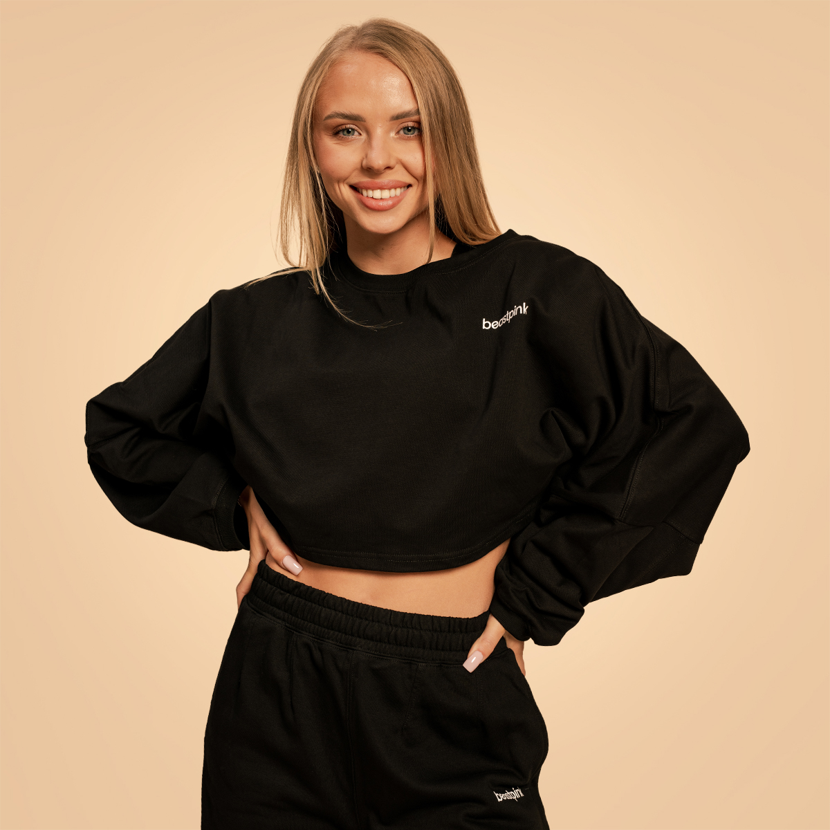 Dames Bliss Cropped Sweatshirt Zwart - BeastPink