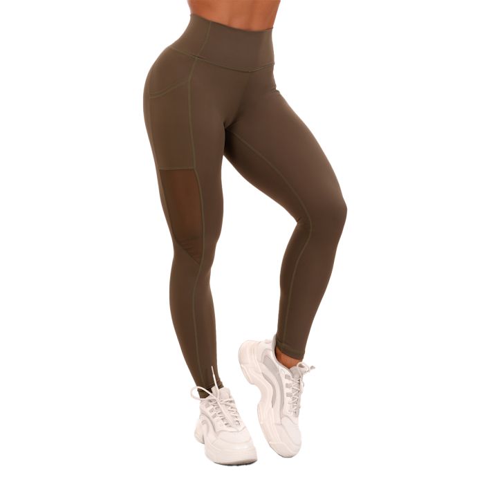 Women‘s Leggings Mesh Panel olive - GymBeam XL