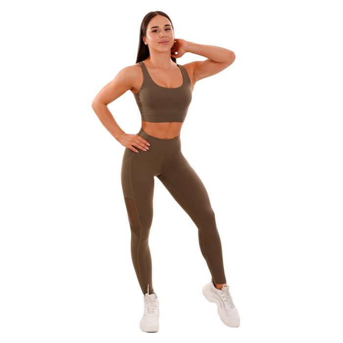 Women‘s Leggings Mesh Panel olive - GymBeam XL