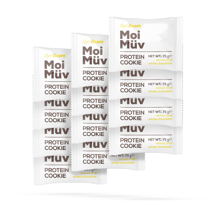 MoiMüv Protein Cookie - GymBeam lemon and white chocolate - 12 x 75 g