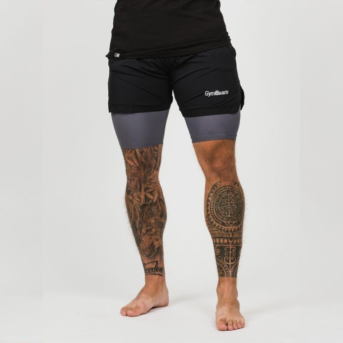 Men‘s 2in1 Shorts Black Grey - GymBeam XXL