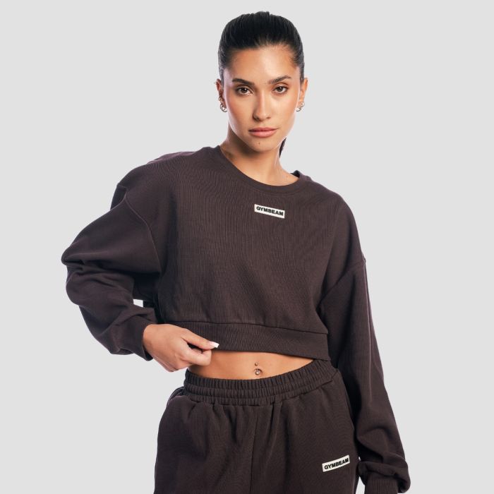 Women‘s Aura Cropped Sweatshirt Tee Brown - GymBeam XL