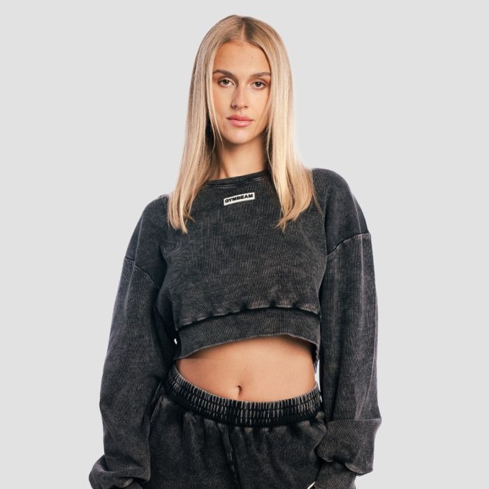 Women‘s Aura Cropped Sweatshirt Washed Black - GymBeam L