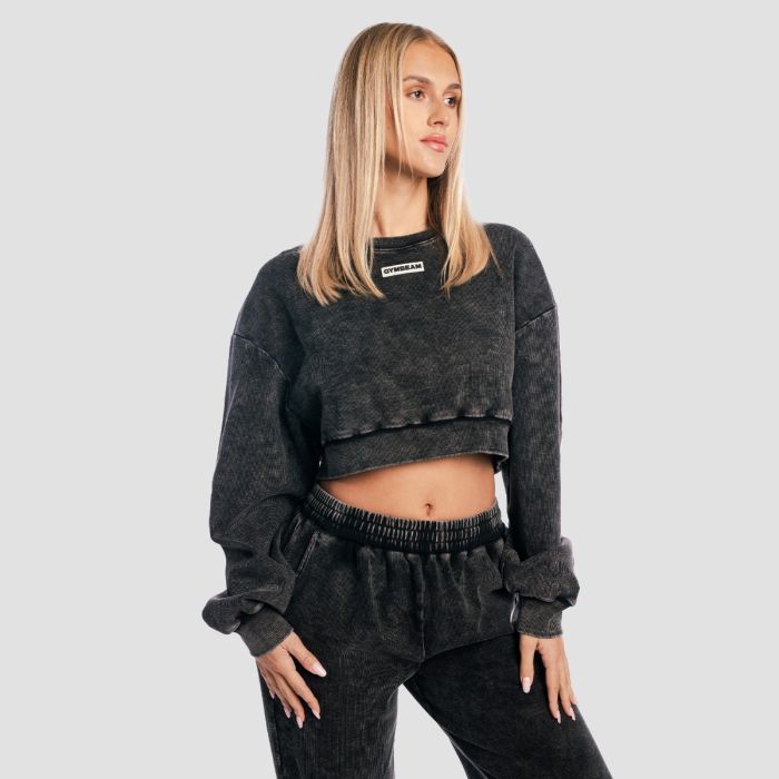 Women‘s Aura Cropped Sweatshirt Washed Black - GymBeam L