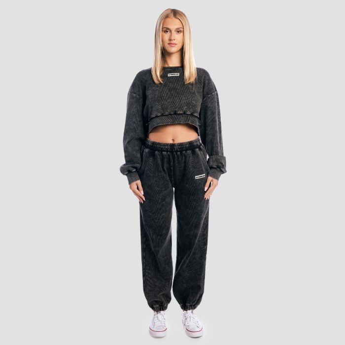 Women‘s Aura Cropped Sweatshirt Washed Black - GymBeam L