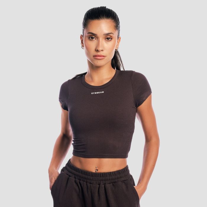 Women‘s Aura Cropped T-Shirt Tee Brown - GymBeam XL