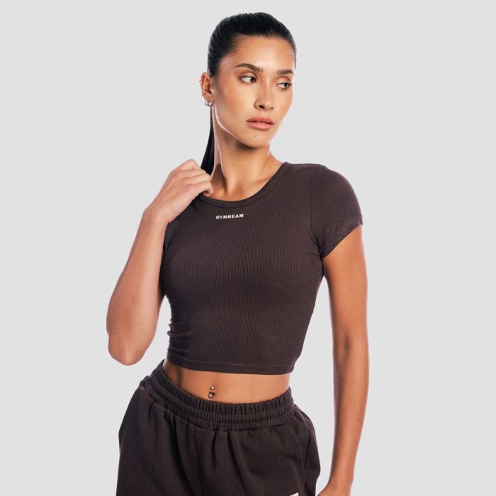 Women‘s Aura Cropped T-Shirt Tee Brown - GymBeam XL