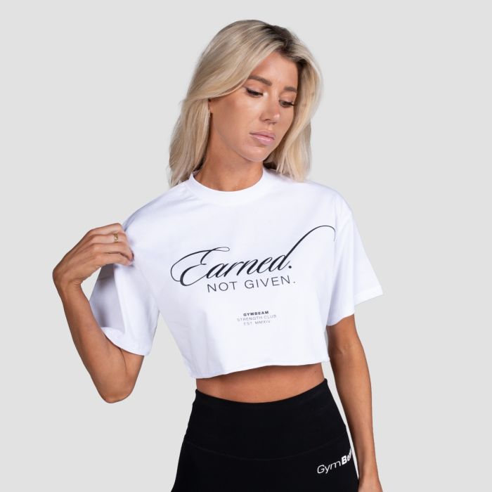 Women‘s Earned Cropped T-shirt White - GymBeam L