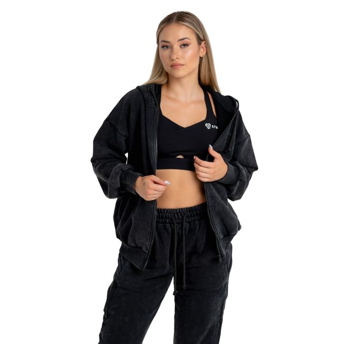 Women‘s Zip Hoodie Washed Black - STRIX L