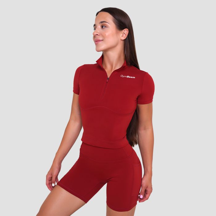 Women‘s Ignite Cropped T-shirt Dark Red - GymBeam XXL