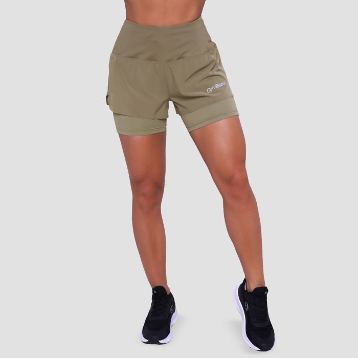 Women‘s Pulse Running shorts 2in1 Vetiver - GymBeam XXL