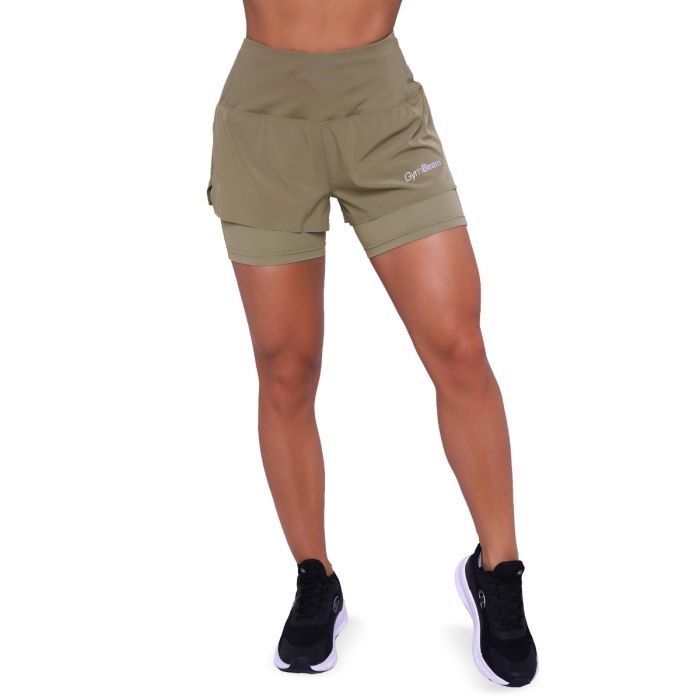 Women‘s Pulse Running shorts 2in1 Vetiver - GymBeam XXL