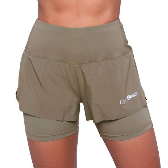 Women‘s Pulse Running shorts 2in1 Vetiver - GymBeam XXL