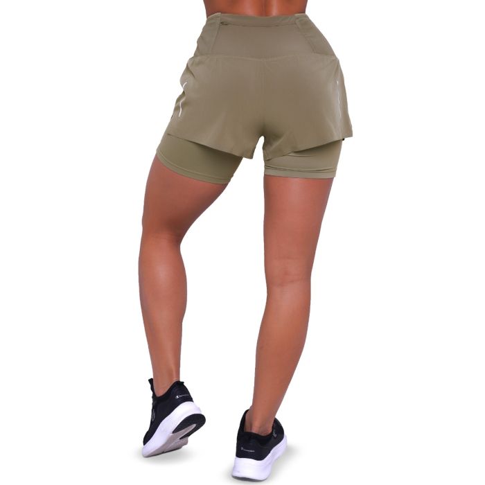 Women‘s Pulse Running shorts 2in1 Vetiver - GymBeam XXL
