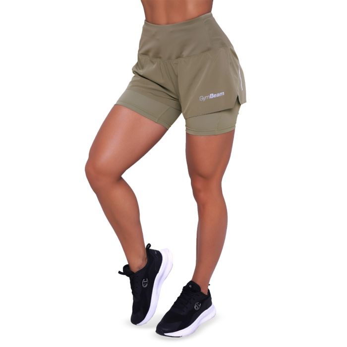 Women‘s Pulse Running shorts 2in1 Vetiver - GymBeam XXL