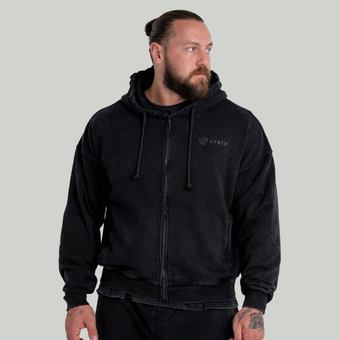 Zip Hoodie Washed Black - STRIX XXXL