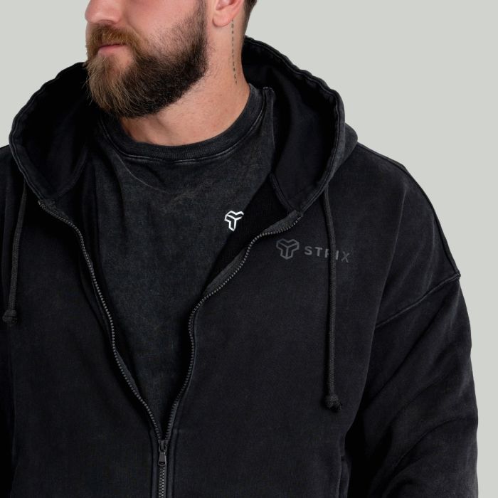 Zip Hoodie Washed Black - STRIX XXXL