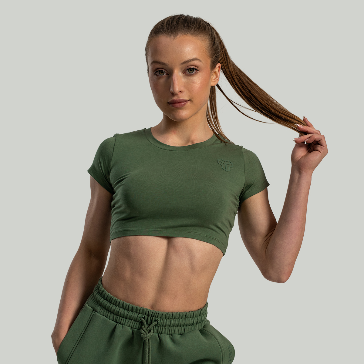 Dames Essential Crop Top Cedar Green - STRIX