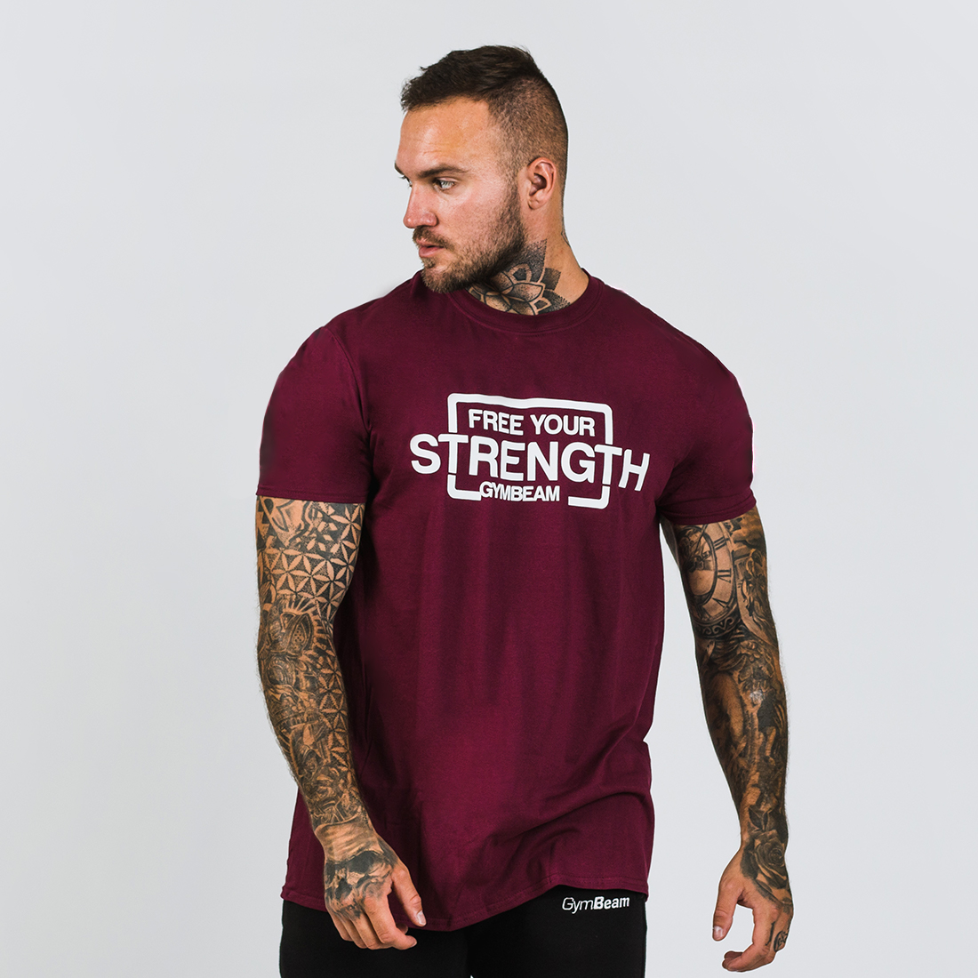 Heren Vrij Je Kracht T-shirt Maroon Wit - GymBeam