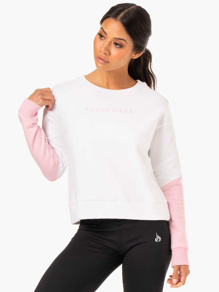 Hybrid Pullover Jumper White Pink - Ryderwear