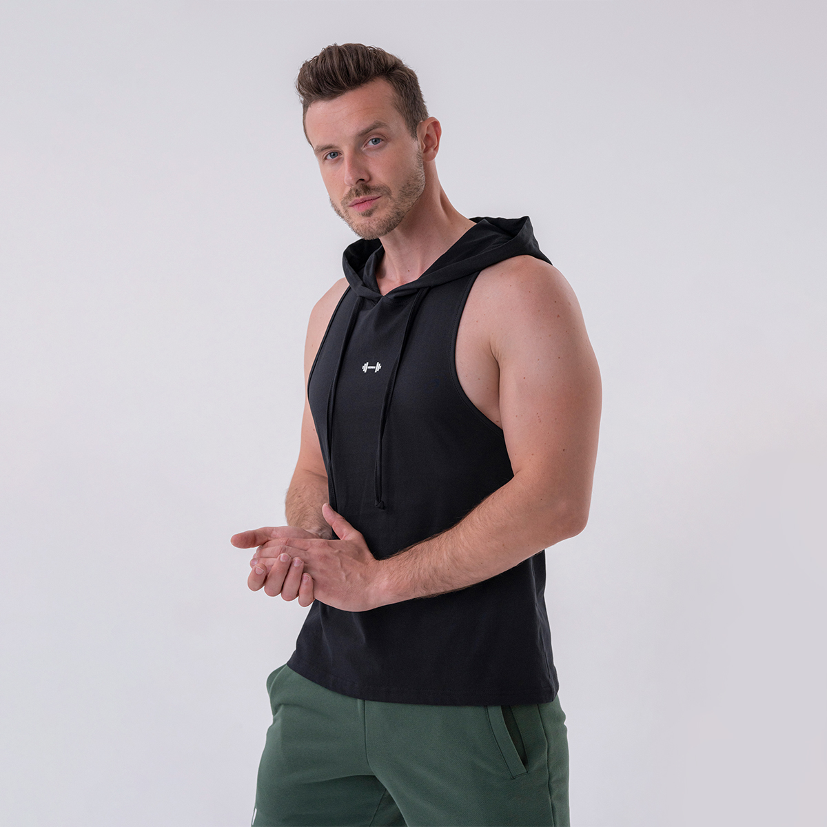 Men‘s Tank Top Hoodie Black - NEBBIA