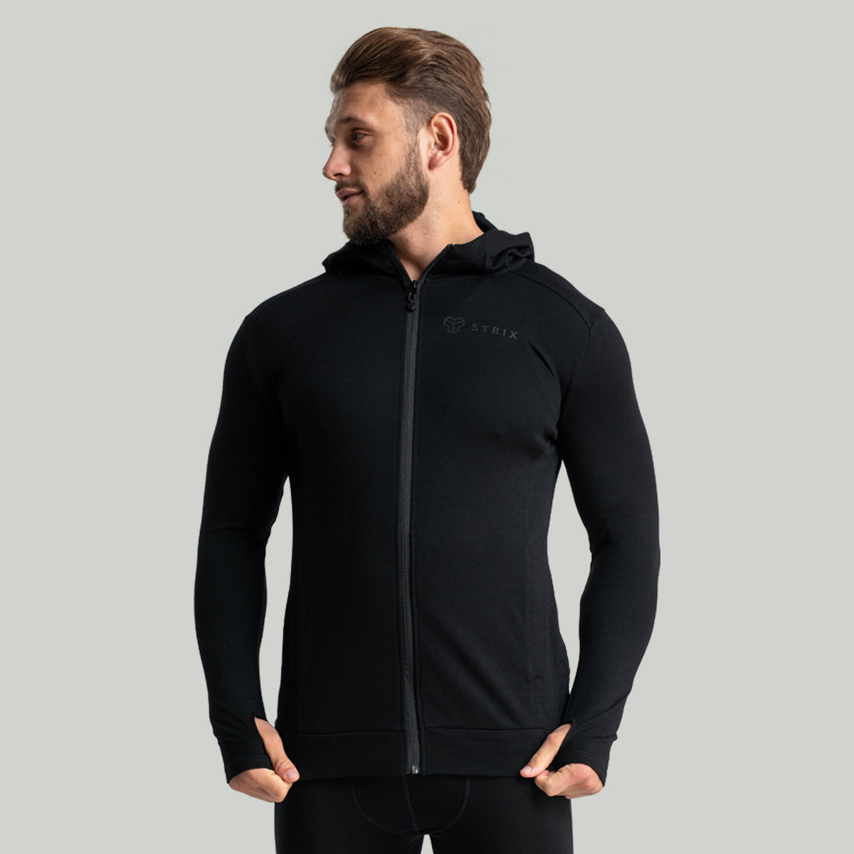 MERINO I Zip Up Hoodie Zwart - STRIX