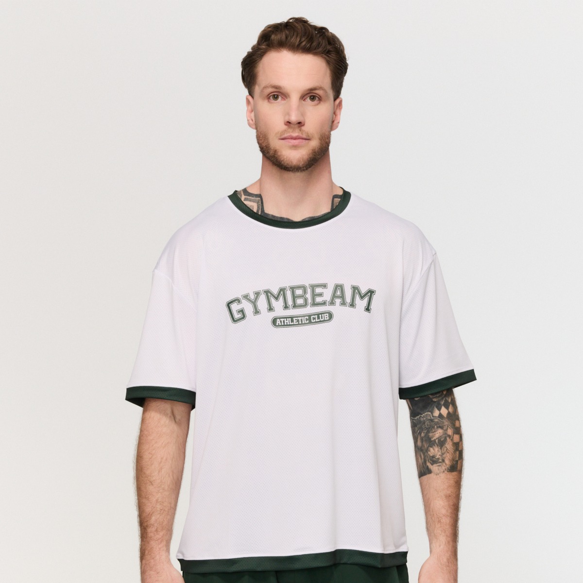 Oversized Varsity T-Shirt White - GymBeam