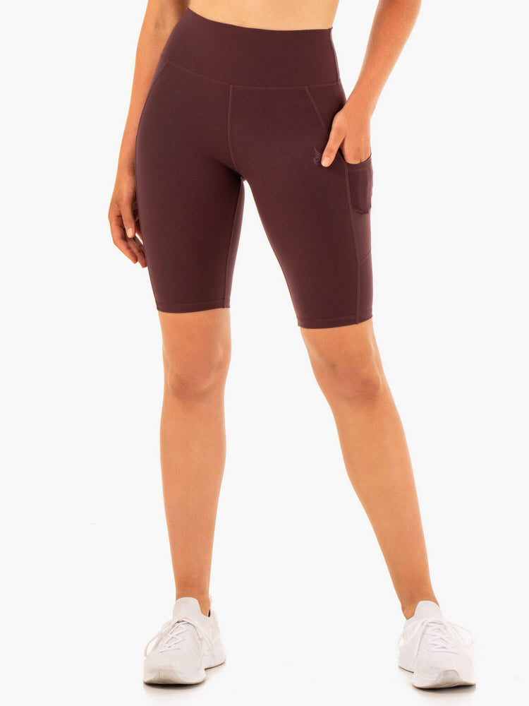 Women‘s Reset High Waisted Pocket Bike Shorts Chocolate - Ryderwear