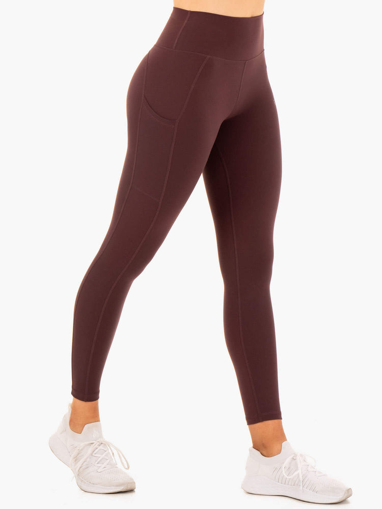 Women‘s Reset High Waisted Pocket Leggings Chocolate - Ryderwear