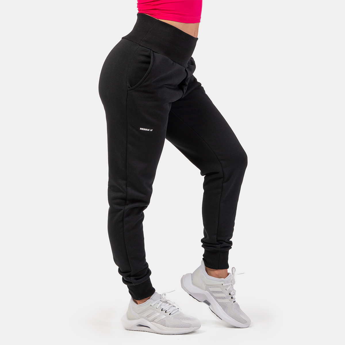 Sweatpants High Waist Loose Fit Black - NEBBIA