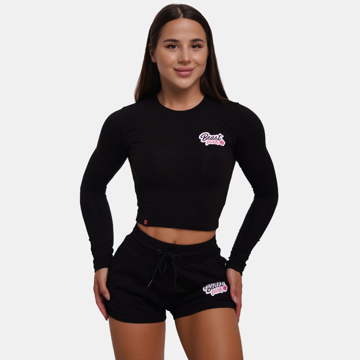 Croptop met lange mouwen Zwart - BeastPink