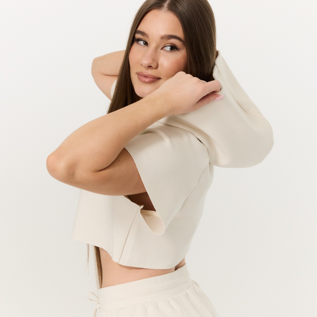 Women's Relay Cropped Hoodie Pearl - GymBeam