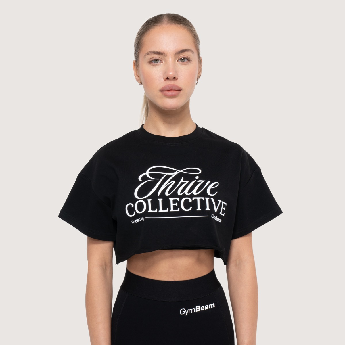 Dames-T-shirt Thrive Cropped Zwart - GymBeam