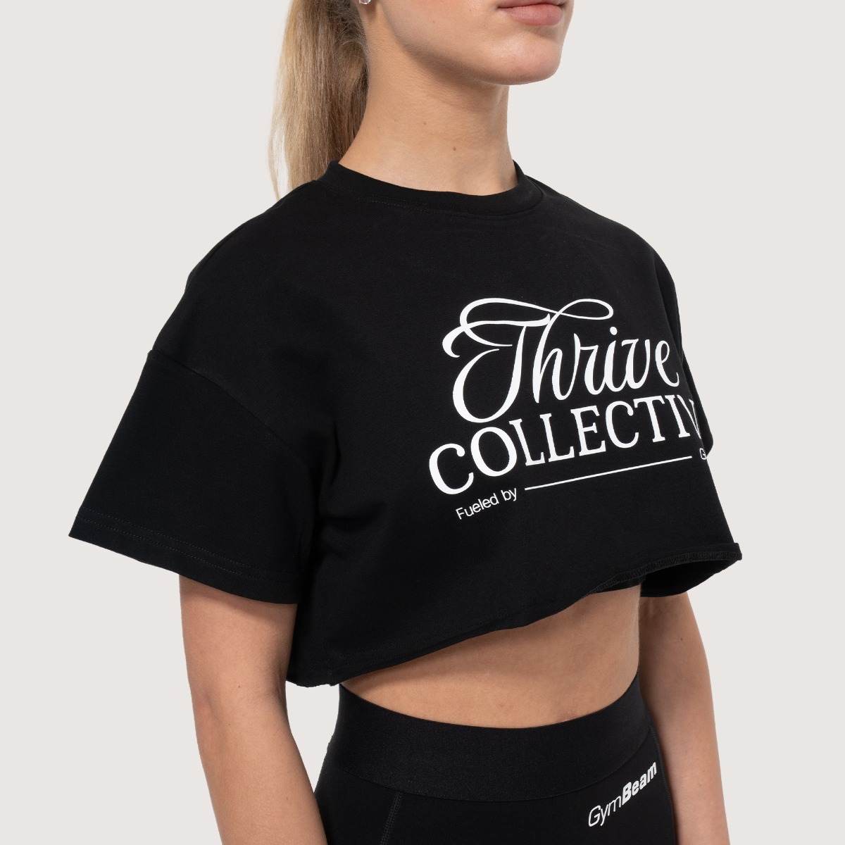 Dames-T-shirt Thrive Cropped Zwart - GymBeam