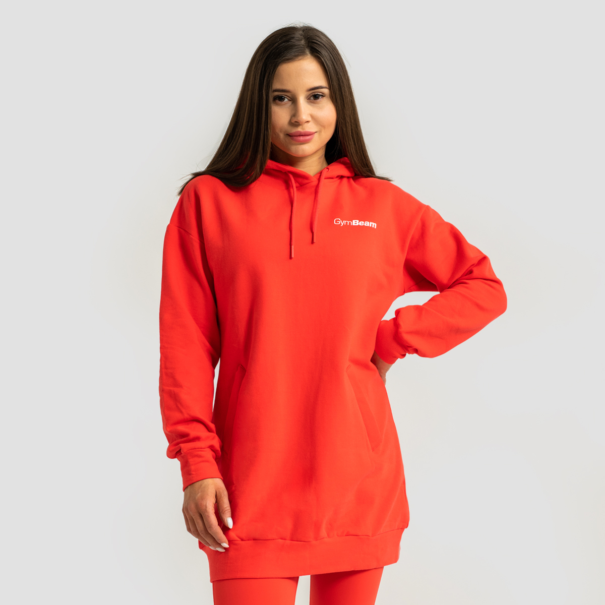 Dames Limitless Longline Hoodie Hot Red - GymBeam