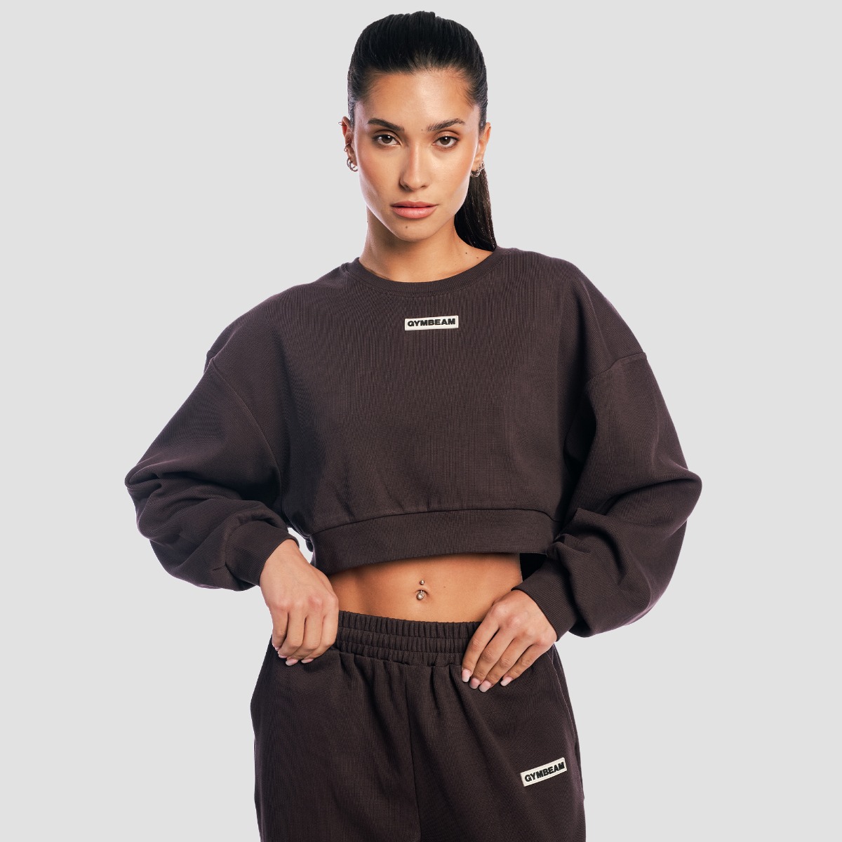 Dames Aura Cropped Sweatshirt Tee Bruin - GymBeam