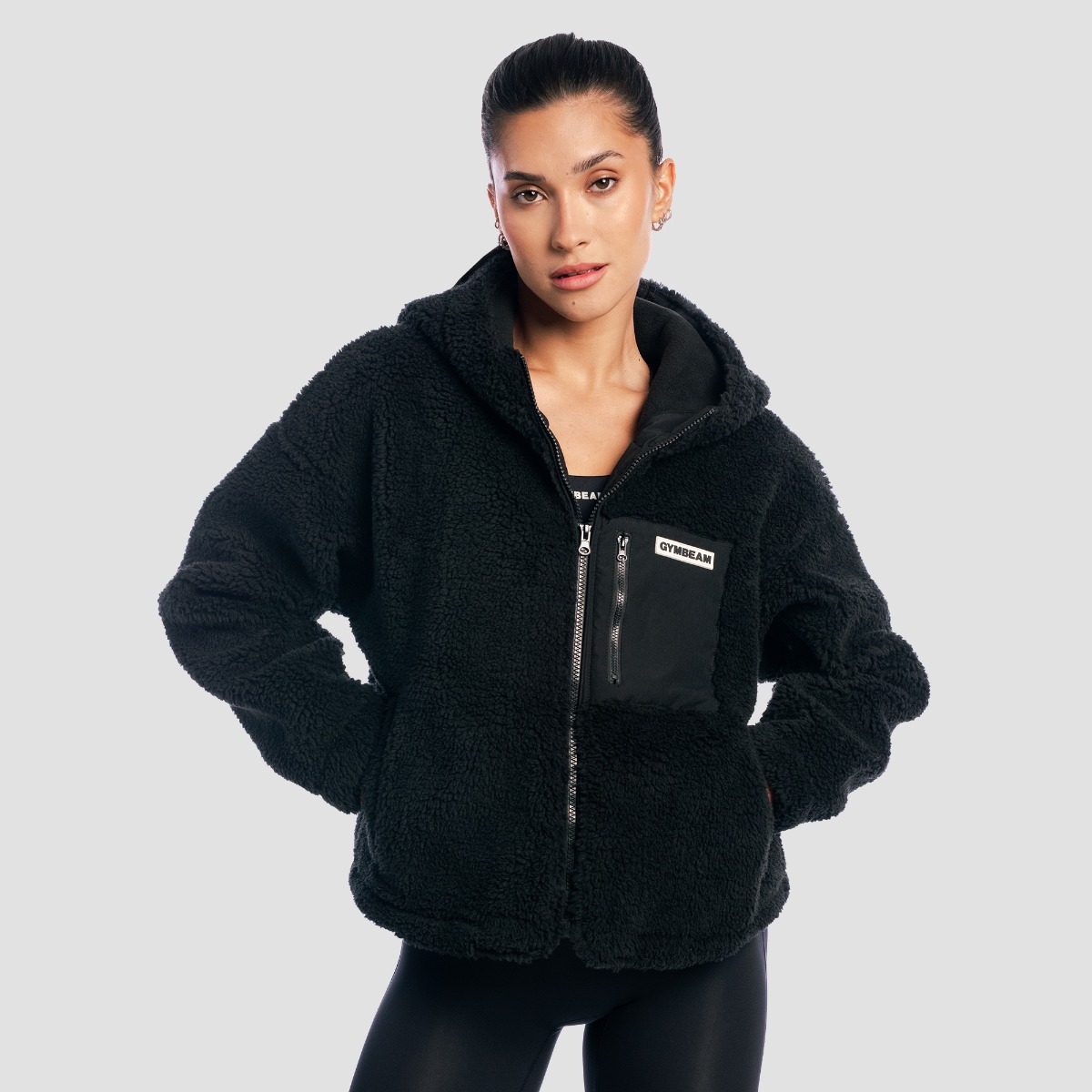 Dames Sherpa Jas Zwart - GymBeam