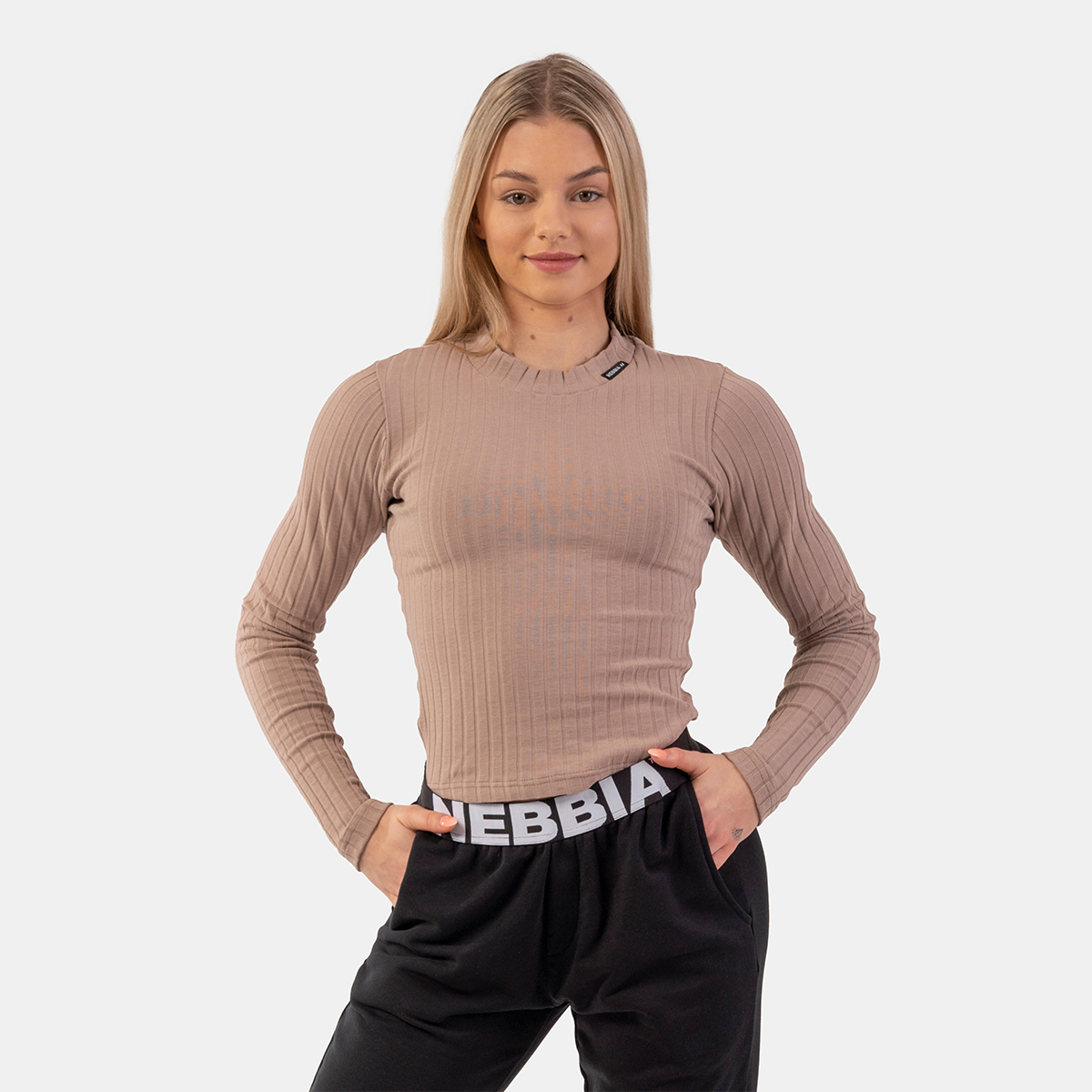 Women‘s Ribbed Long Sleeve Top Organic Cotton Brown - NEBBIA