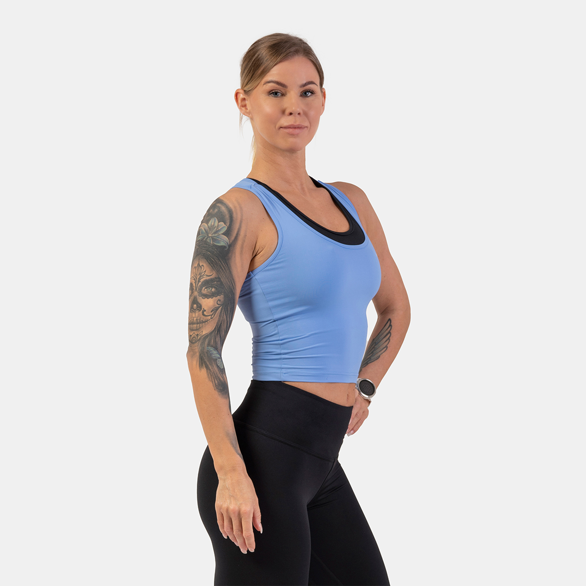 Women‘s Tank Top Crop Top Sporty Slim Fit Light Blue - NEBBIA