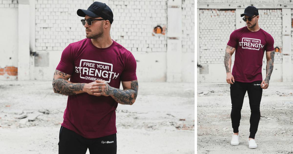 Heren T-shirt Free Your Strength Maroon White - GymBeam